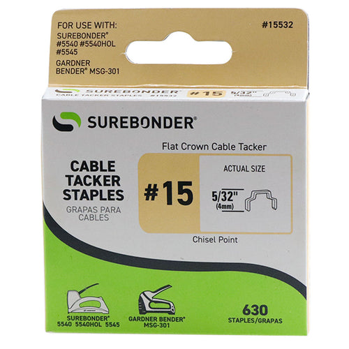 Surebonder #15 Flat Crown Cable Tacker Staples