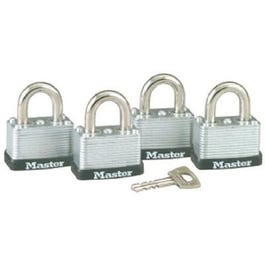 Keyed Alike Padlock, Warded Steel, 4-Pack 1-1/2 In.