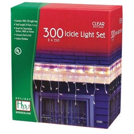 Christmas Icicle Light Set, Clear, 300 Lights