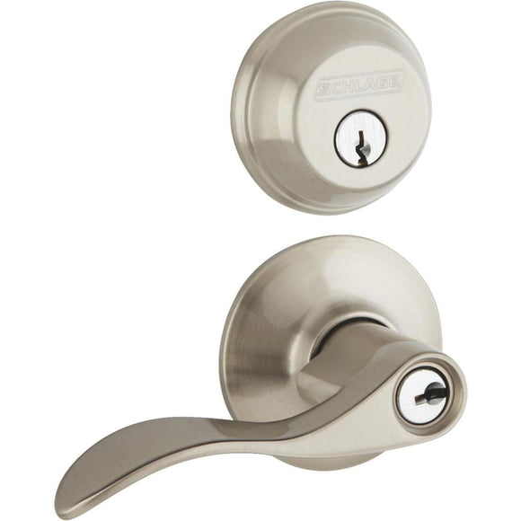 Accent Satin Nickel Single Cylinder Deadbolt & Door Lever Combo Lockset