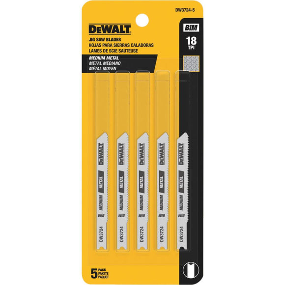 DeWalt U-Shank 3 In. x 18 TPI High Carbon Steel Jig Saw Blade, Medium Metal (5-Pack)