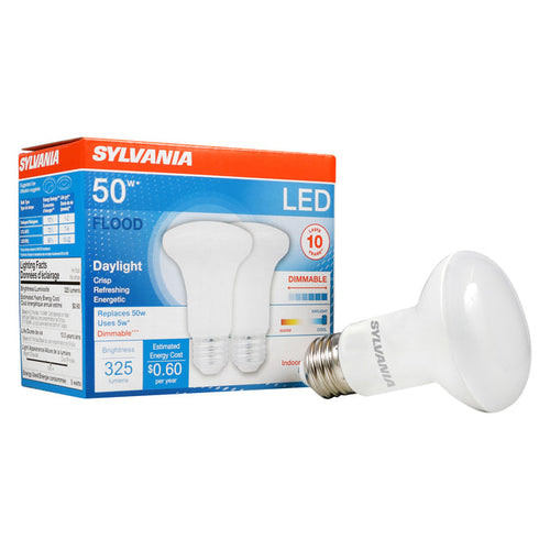 Sylvania LED R20 Flood Light Bulb 50W = 5W 10 Year Dimmable Frosted Finish 325 Lumens 5000K